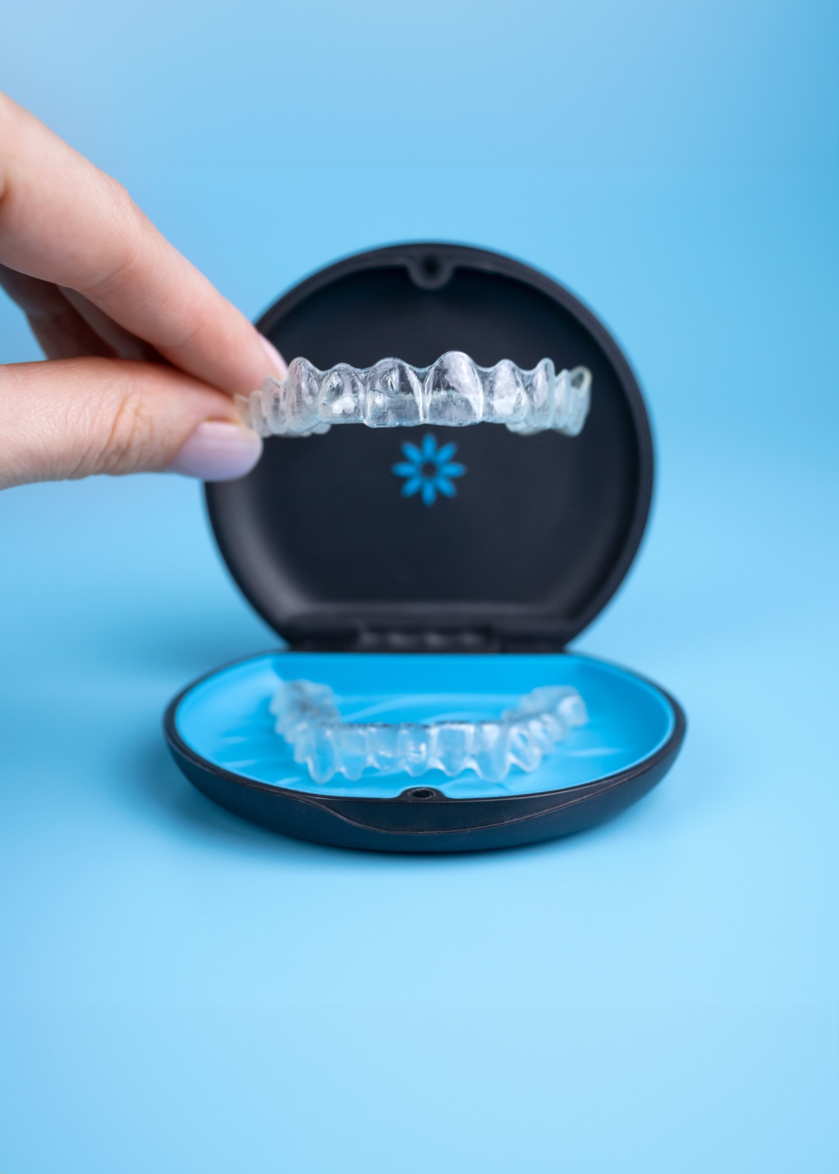 Clear aligner tray in its case