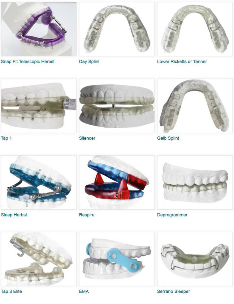 Chart of FDA-approved oral appliances for sleep apnea