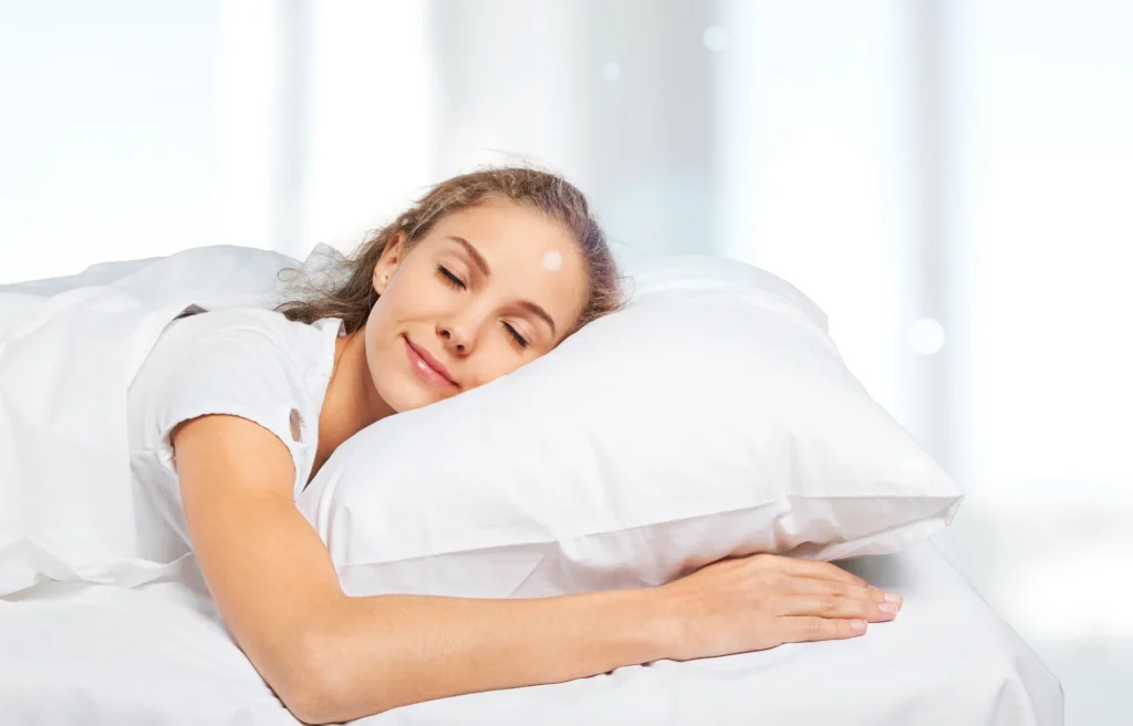 A woman sleeping comfortably without a mask